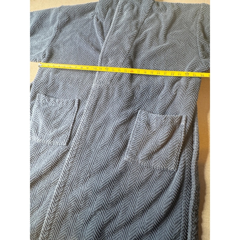 Linum 100% Turkish Cotton Spa Robe XL Blue Herringbone Shawl Collar Luxury Robe - Picture 4 of 7